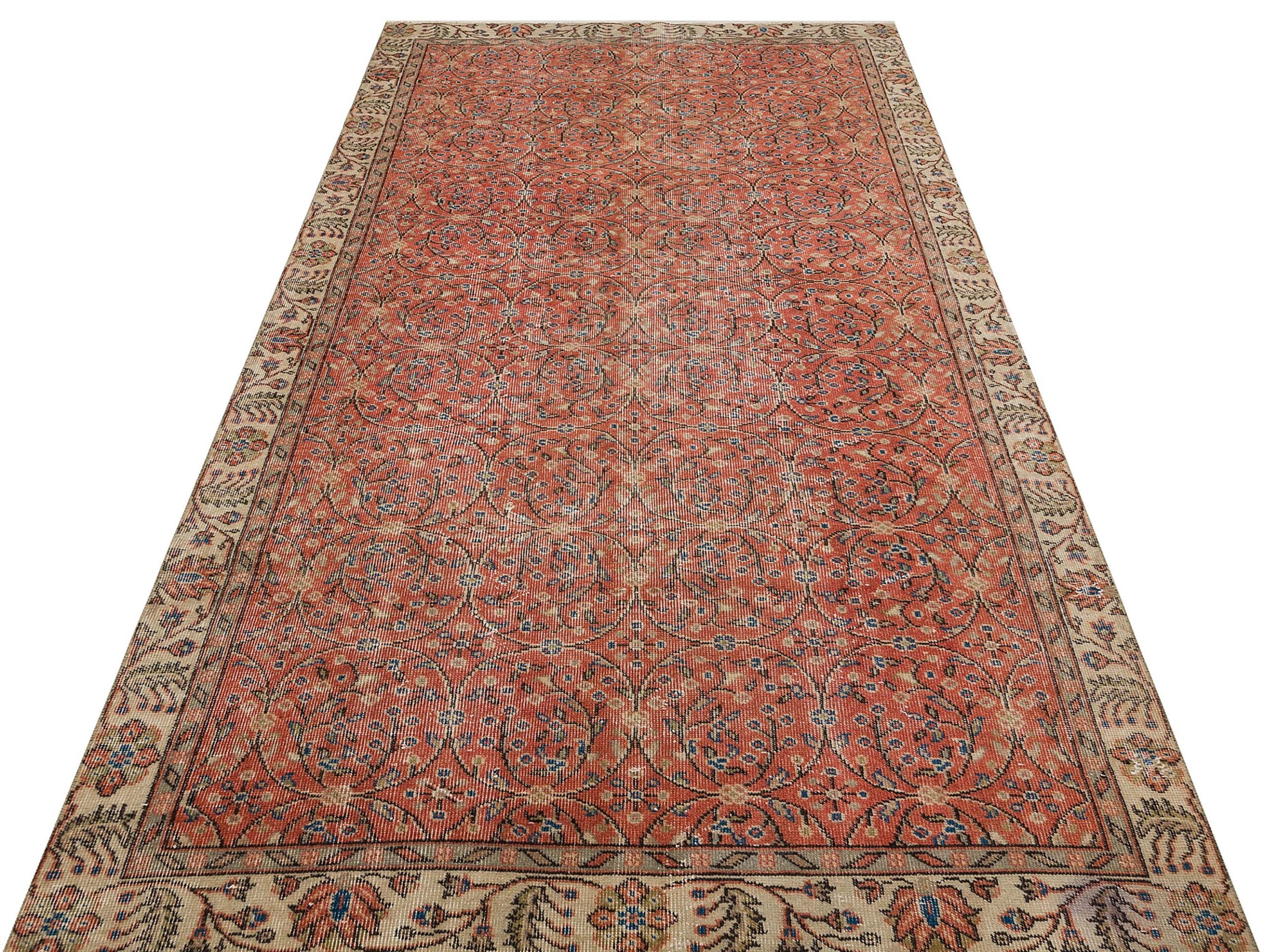 Colorful Distressed Handwoven Rug - Red, Handmade rug, silk wool/weave, size 160 × 275 cm, from Isparta, SKU 9893
