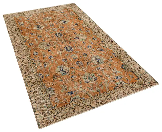 Vintage Distressed Hand-Woven Rug, Handmade rug, wool, cotton & silk wool/weave, size 134 × 235 cm, from Gaziantep, SKU 10118