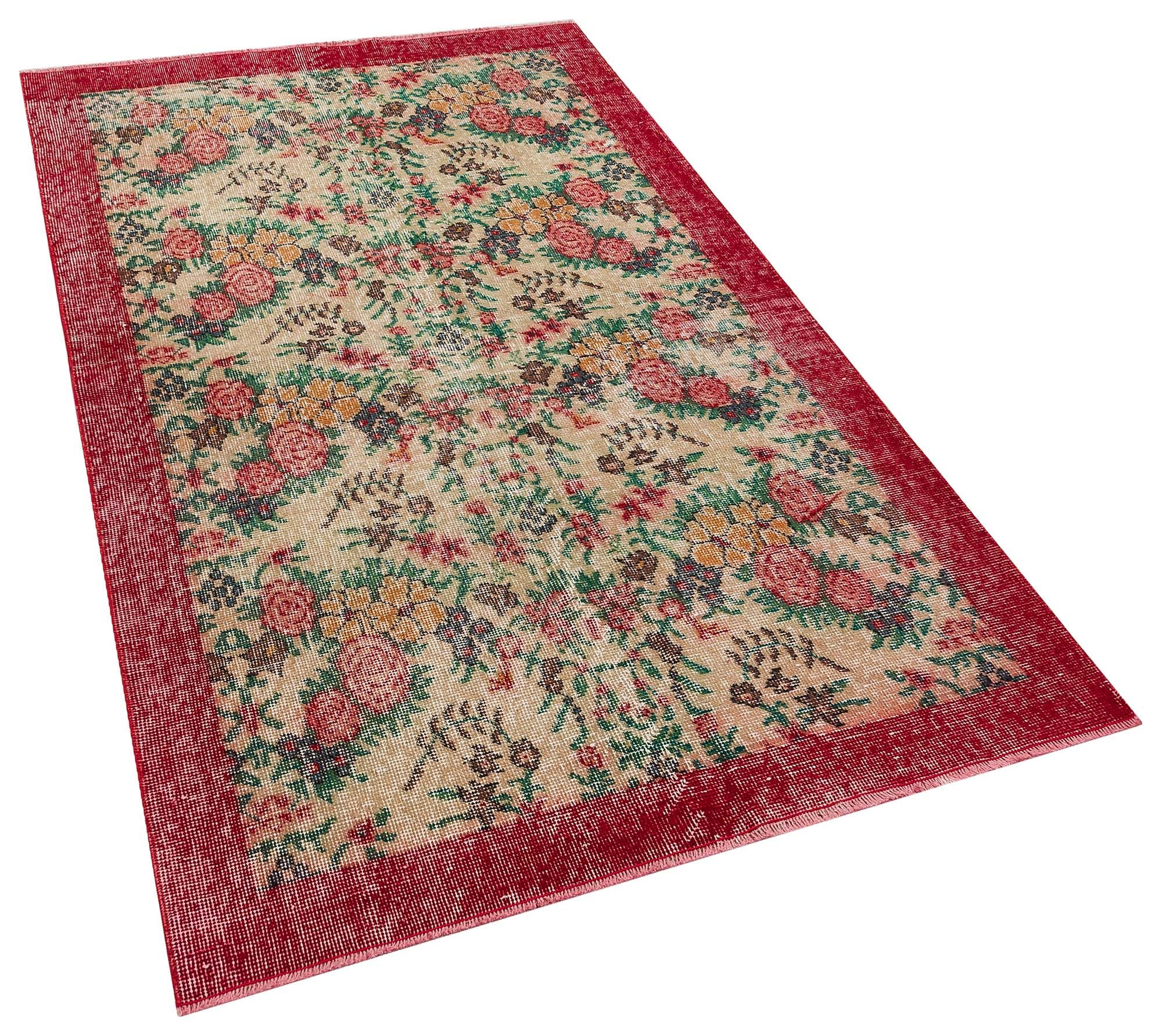 Hand-Woven Vintage Distressed Rug, Handmade rug, silk wool/weave, size 120 × 206 cm, from Kayseri, SKU 10344