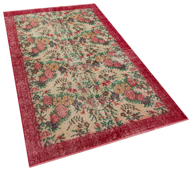 Hand-Woven Vintage Distressed Rug, Handmade rug, silk wool/weave, size 120 × 206 cm, from Kayseri, SKU 10344