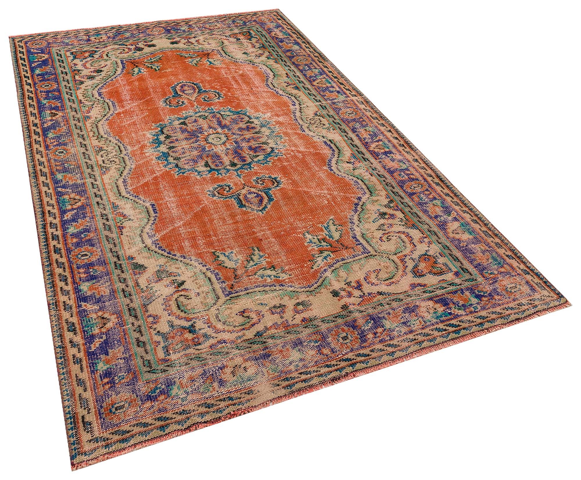Handwoven Vintage Distressed Rug, Handmade rug, silk wool/weave, size 154 × 236 cm, from Isparta, SKU 10372