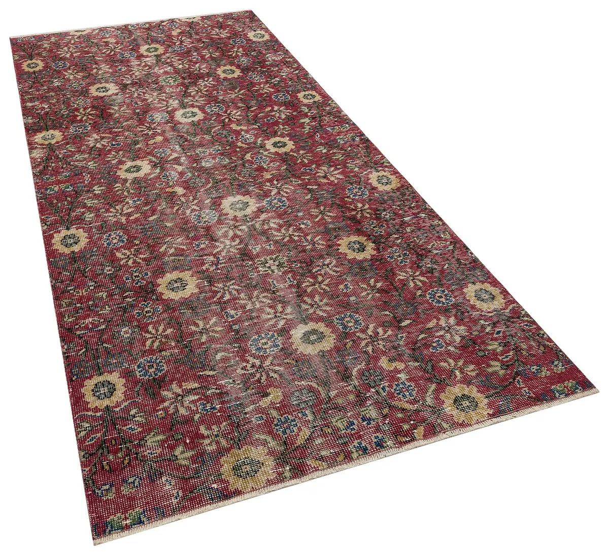 Unique Vintage Distressed Rug, Handmade rug, wool & cotton wool/weave, size 134 × 282 cm, from Gaziantep, SKU 10394