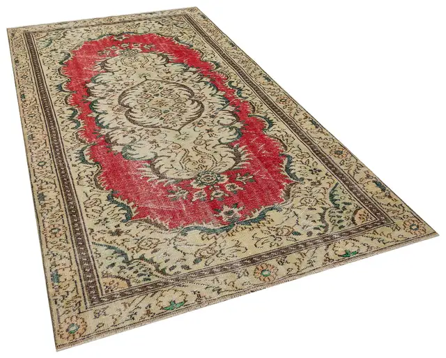 Distressed Vintage Rug, Handmade rug, wool & silk wool/weave, size 163 × 267 cm, from Isparta, SKU 10400