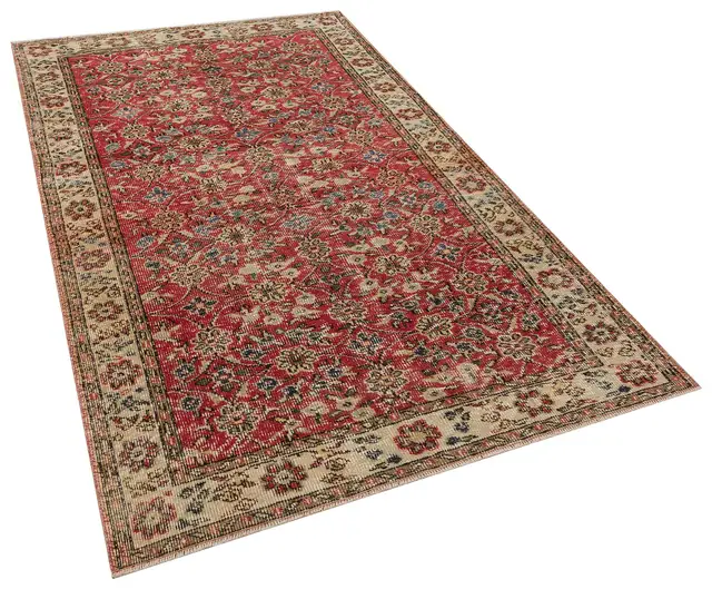 Handwoven Vintage Distressed Rug, Handmade rug, cotton wool/weave, size 152 × 260 cm, from Gördes, SKU 10412