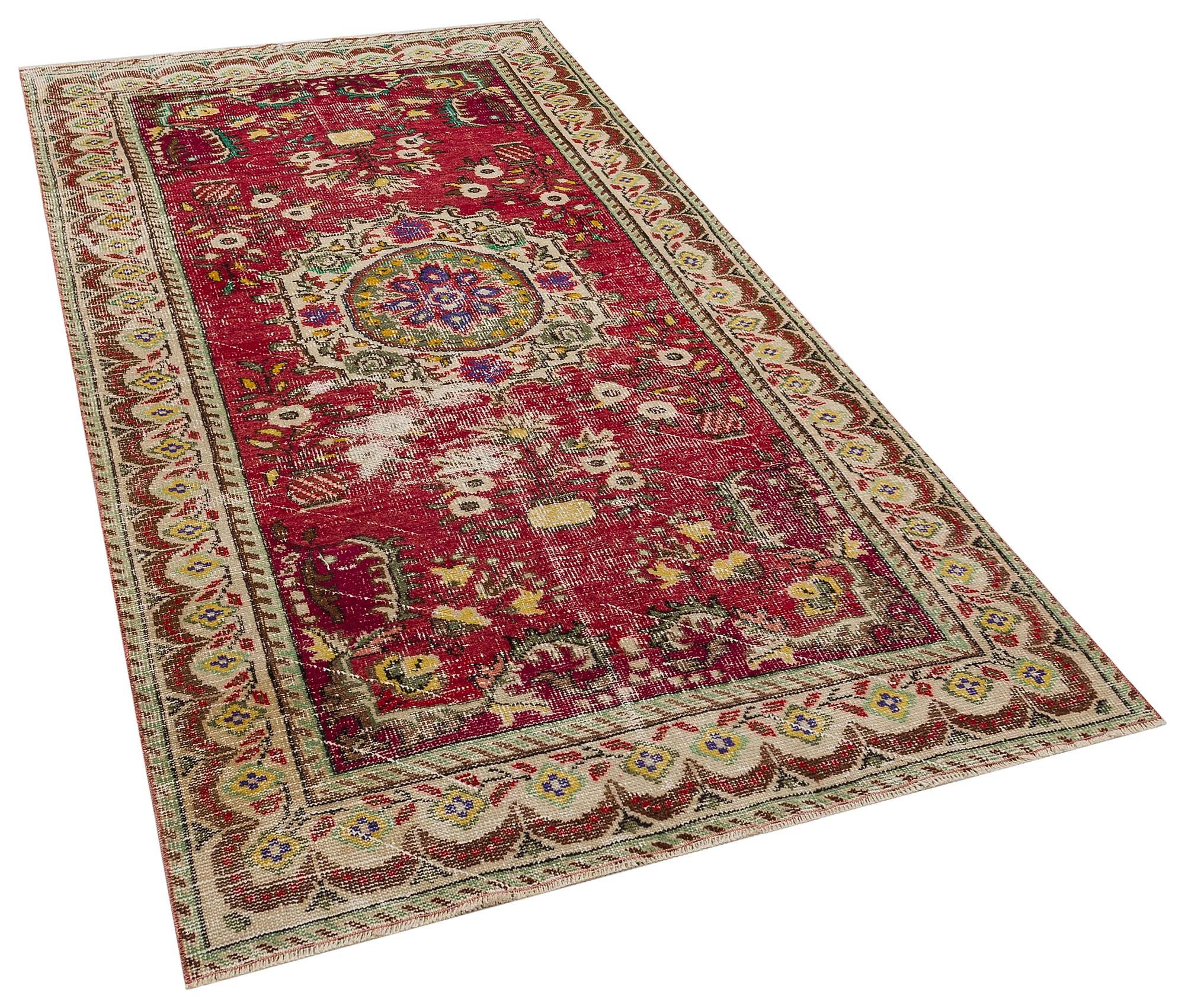 Vintage Distressed Hand-Woven Rug, Handmade rug, cotton wool/weave, size 143 × 256 cm, from Milas, SKU 10413