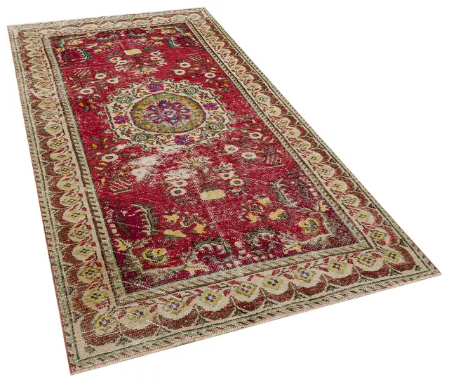 Vintage Distressed Hand-Woven Rug, Handmade rug, cotton wool/weave, size 143 × 256 cm, from Milas, SKU 10413