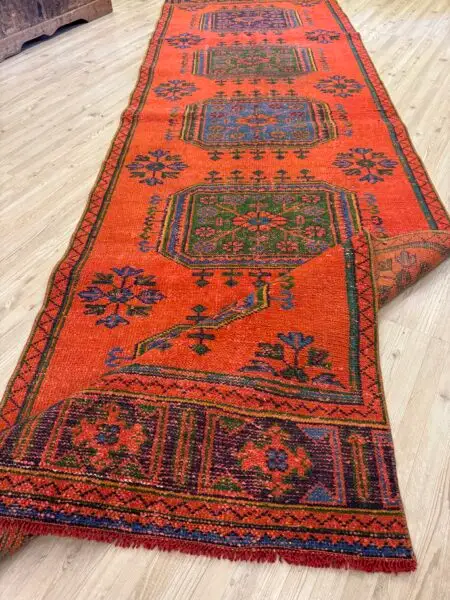 Distressed Handwoven Vintage Runner Rug - SKU 10460 - Detail View