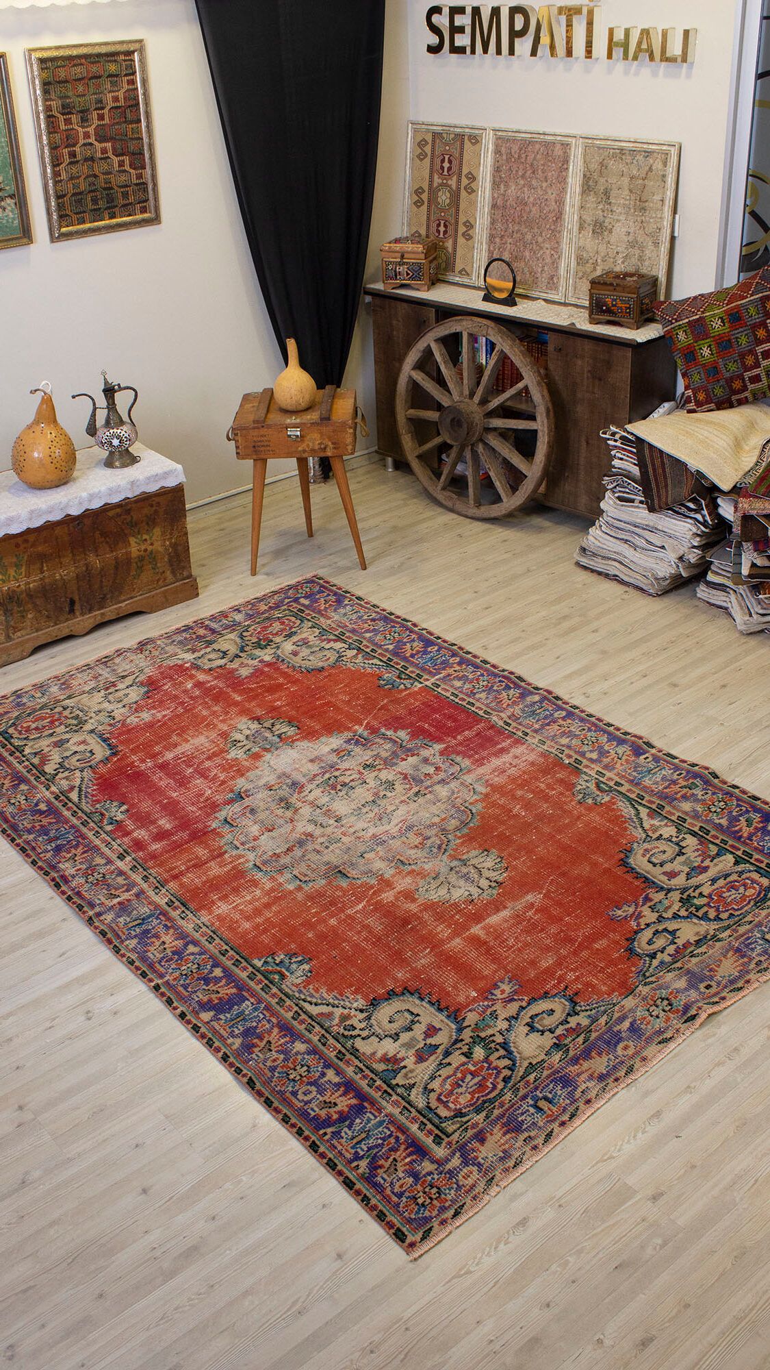 Vintage Handwoven Rug, Handmade rug, wool & cotton wool/weave, size 175 × 259 cm, from Yahyalı, SKU 10495
