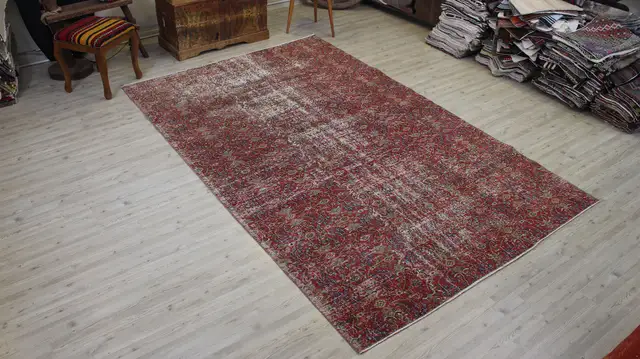 Distressed Handmade Vintage Rug, Handmade rug, cotton wool/weave, size 188 × 293 cm, from Konya, SKU 10513