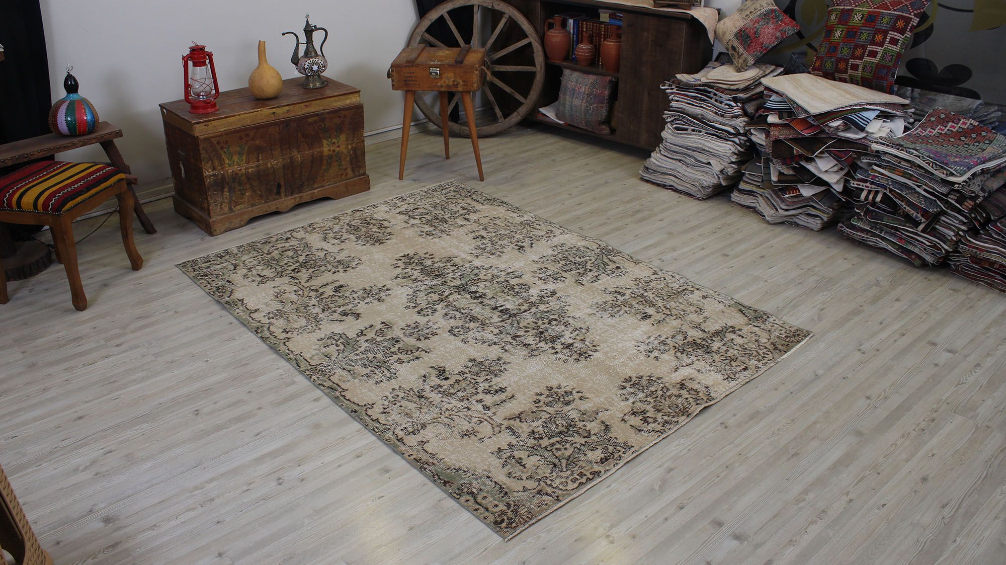Distressed Vintage Handwoven Rug, Handmade rug, cotton wool/weave, size 156 × 215 cm, from Van, SKU 10518