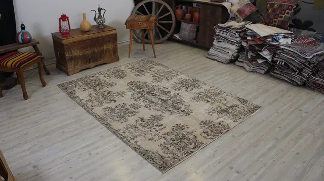 Distressed Vintage Handwoven Rug, Handmade rug, cotton wool/weave, size 156 × 215 cm, from Van, SKU 10518