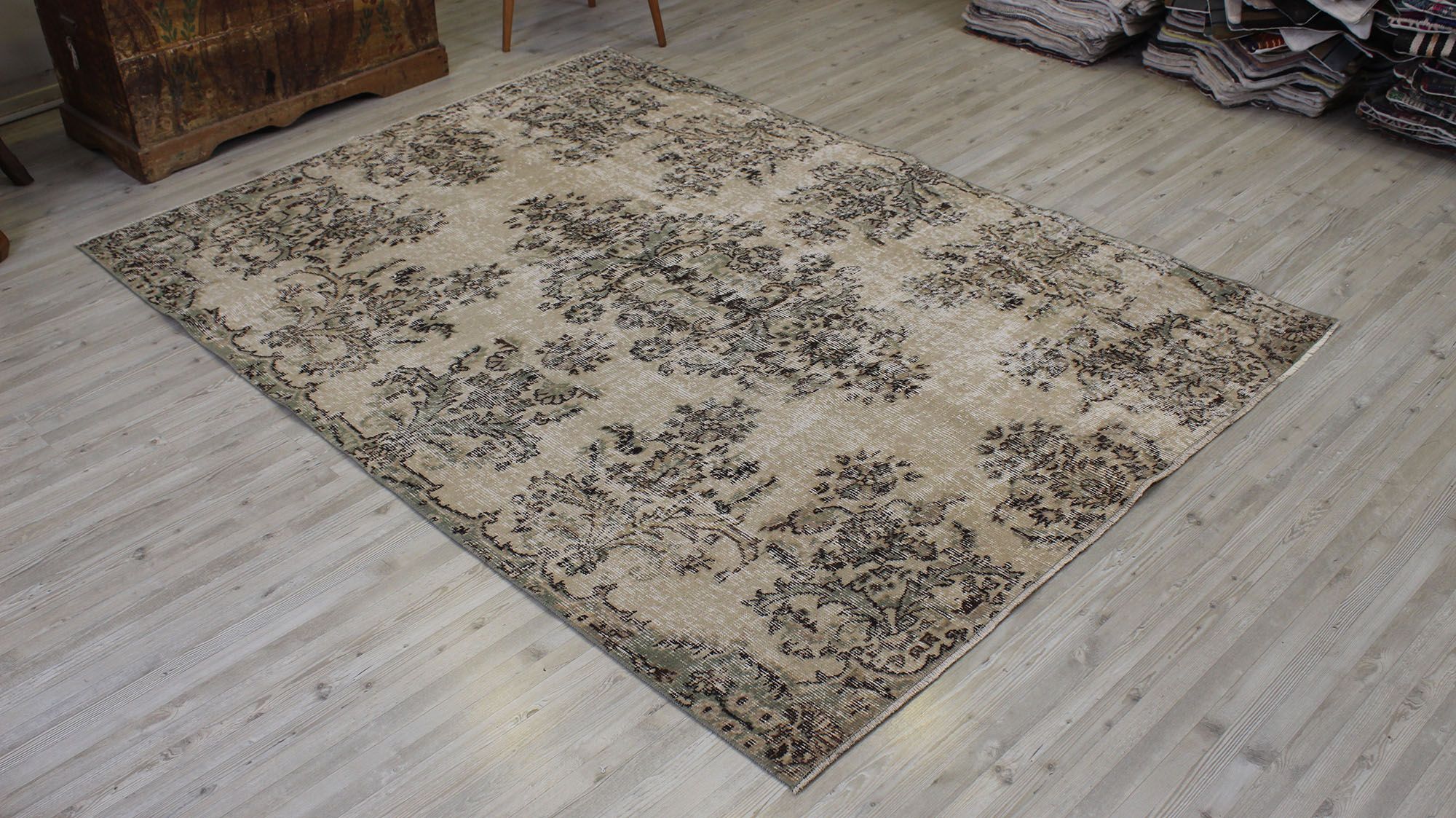 Distressed Vintage Handwoven Rug - SKU 10518 - Detail View