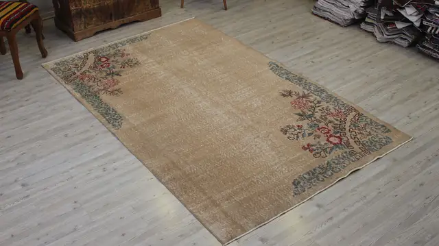 Distressed Hand-Woven Wool Rug, Vintage, Handmade rug, wool wool/weave, size 152 × 244 cm, from Kars, SKU 10524