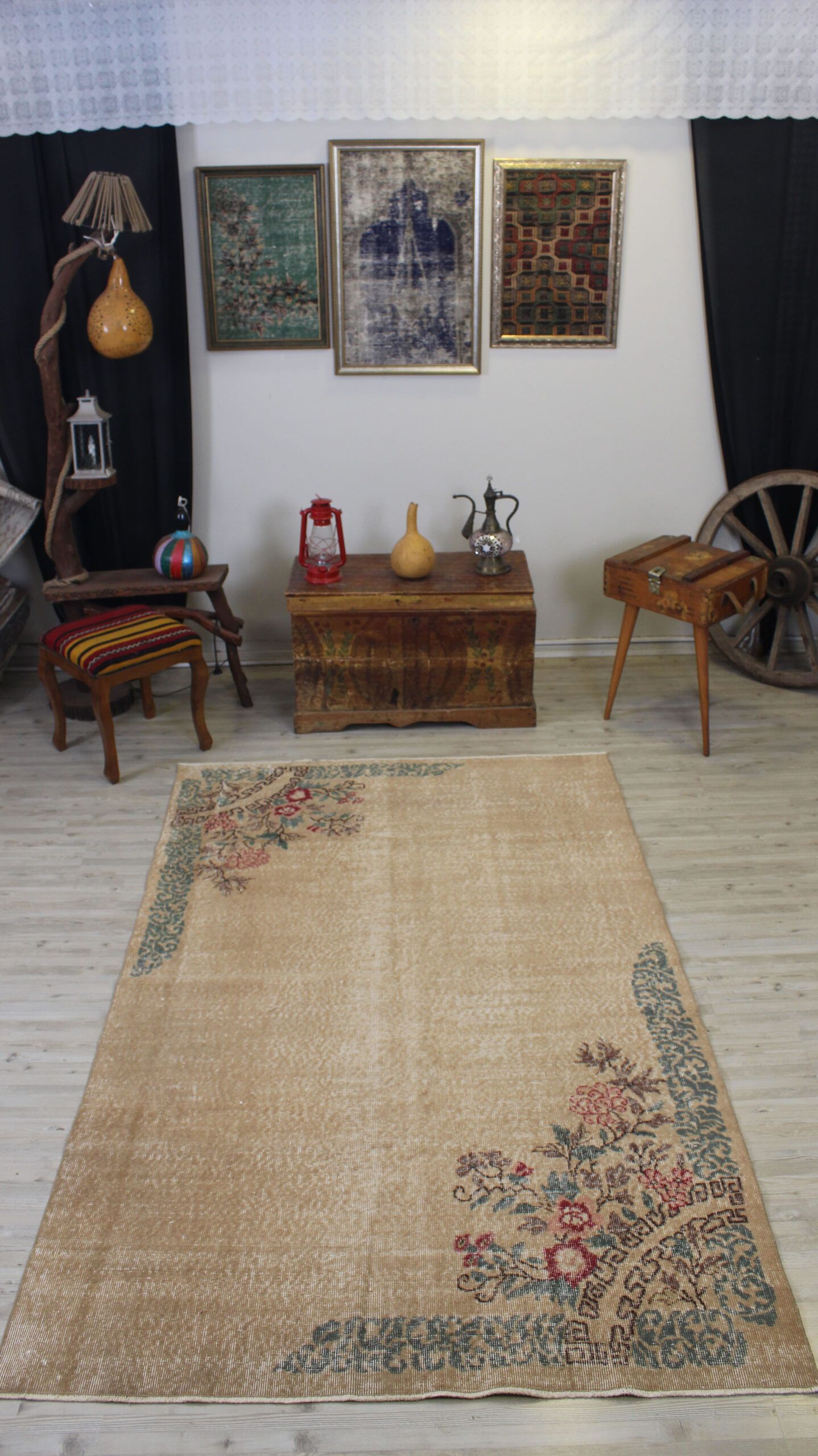 Distressed Hand-Woven Wool Rug, Vintage - SKU 10524 - Detail View