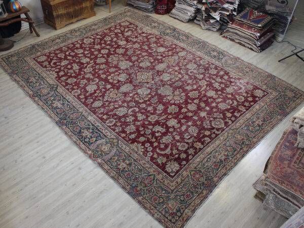 Distressed Wool Vintage Rug, Handmade rug, wool & silk wool/weave, size 296 × 380 cm, from Isparta, SKU 10625