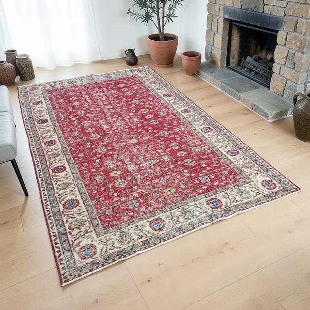 100% Wool Natural Vintage Rug, Handmade rug, wool wool/weave, size 176 × 281 cm, from Bergama, SKU 10819