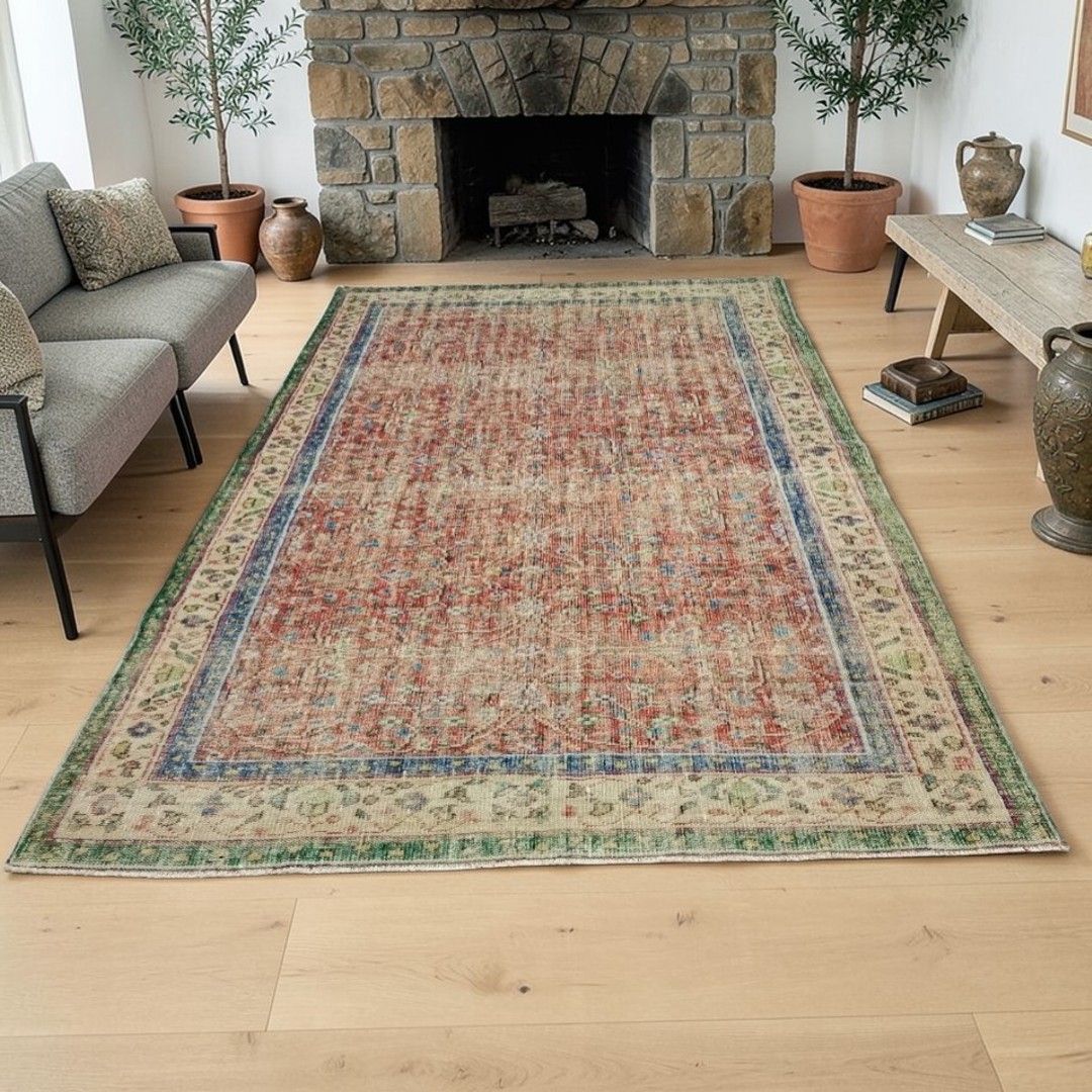 100% Wool Hand-Woven Vintage Rug, Handmade rug, wool & cotton wool/weave, size 196 × 307 cm, from Anatolia, SKU 10820
