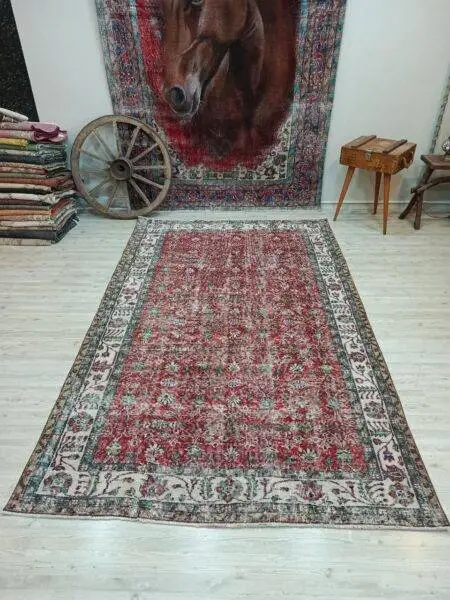 100% Wool Vintage Handwoven Rug, Handmade rug, wool wool/weave, size 166 × 268 cm, from Bursa, SKU 10821