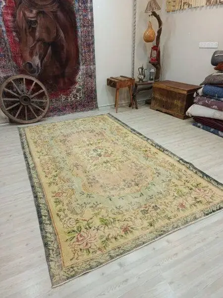 Natural Wool Distressed Vintage Rug, Handmade rug, wool wool/weave, size 178 × 302 cm, from Gaziantep, SKU 10826