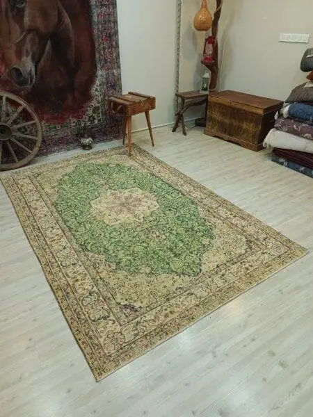 Distressed Wool Handwoven Rug, Handmade rug, wool & cotton wool/weave, size 173 × 270 cm, from Ladik, SKU 10831