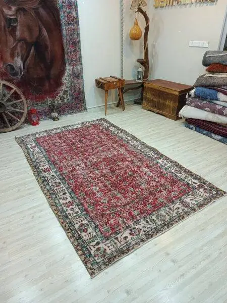 Vintage Hand-Woven Wool Rug, Handmade rug, silk wool/weave, size 161 × 265 cm, from Antalya, SKU 10836