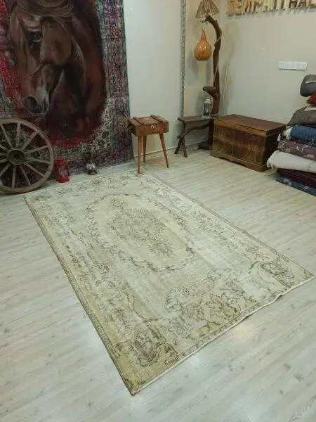 Vintage Wool Rug, Handmade rug, cotton wool/weave, size 150 × 269 cm, from Yahyalı, SKU 10838