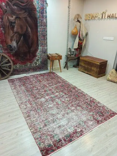 100% Wool Vintage Hand-Woven Rug, Handmade rug, wool & cotton wool/weave, size 158 × 271 cm, from Yahyalı, SKU 10846