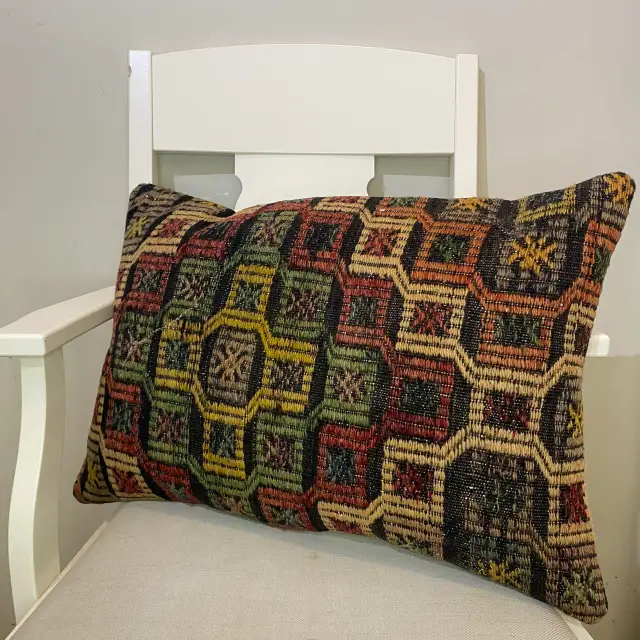 Handwoven Pillowcase, Pillowcases rug, wool & cotton wool/weave, size 40 × 60 cm, from Antalya, SKU 382
