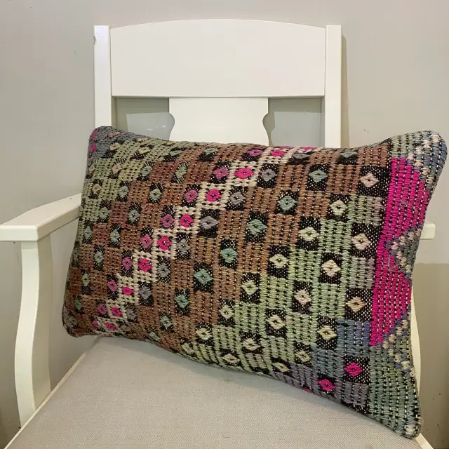 Handwoven Patchwork Pillowcase, Pillowcases rug, wool & silk wool/weave, size 40 × 60 cm, from Konya, SKU 394