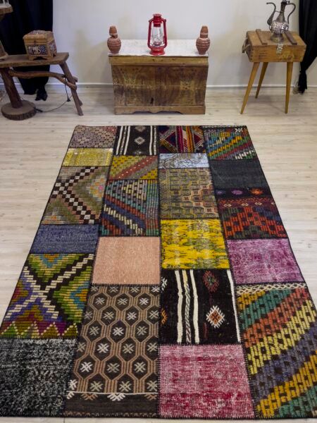 Modern, One-of-a-Kind Custom Patchwork Rug - SKU 4011 - Detail View
