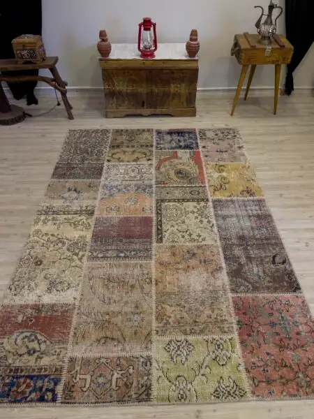 Unique Classic-Style Handmade Patchwork Rug, Handmade rug, wool, cotton & silk wool/weave, size 162 × 231 cm, from Konya, SKU 4029