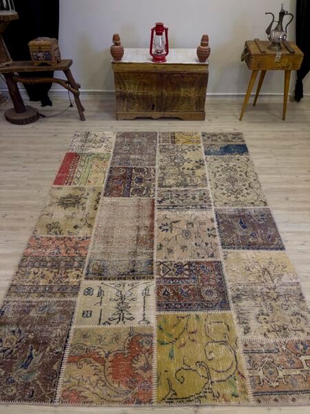 A Unique and Beautiful Handcrafted Patchwork Rug, Handmade rug, wool wool/weave, size 162 × 232 cm, from Bergama, SKU 4036