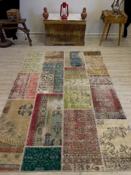 Handmade Patchwork Rug, Handmade rug, cotton wool/weave, size 161 × 231 cm, from Antalya, SKU 4038