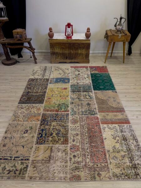 Handmade Patchwork Elegant Design Rug, Handmade rug, wool wool/weave, size 162 × 237 cm, from Van, SKU 4043
