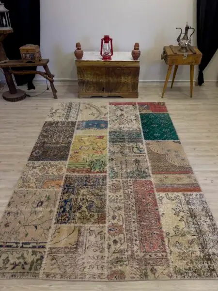Handmade Patchwork Elegant Design Rug, Handmade rug, wool wool/weave, size 162 × 237 cm, from Van, SKU 4043