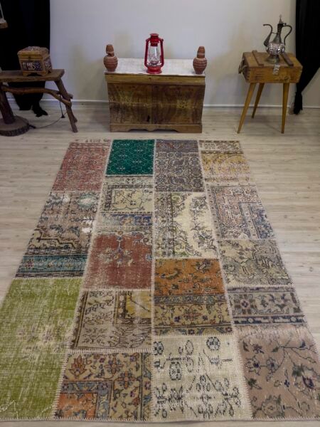 Handmade Patchwork Rug, Handmade rug, wool wool/weave, size 160 × 234 cm, from Manisa, SKU 4050