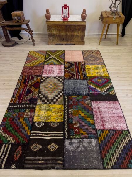 Handmade Patchwork Elegant Design Rug, Handmade rug, wool, cotton & silk wool/weave, size 162 × 243 cm, from Van, SKU 4064