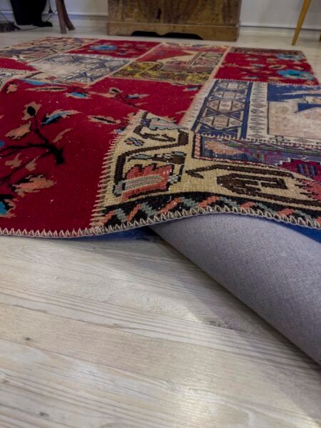 Hand-Woven Distressed Special Patchwork Rug - SKU 4067 - Detail View