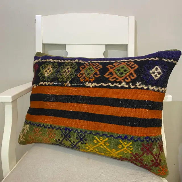 Handwoven Pillowcase, Pillowcases rug, wool, cotton & silk wool/weave, size 40 × 60 cm, from Ladik, SKU 411