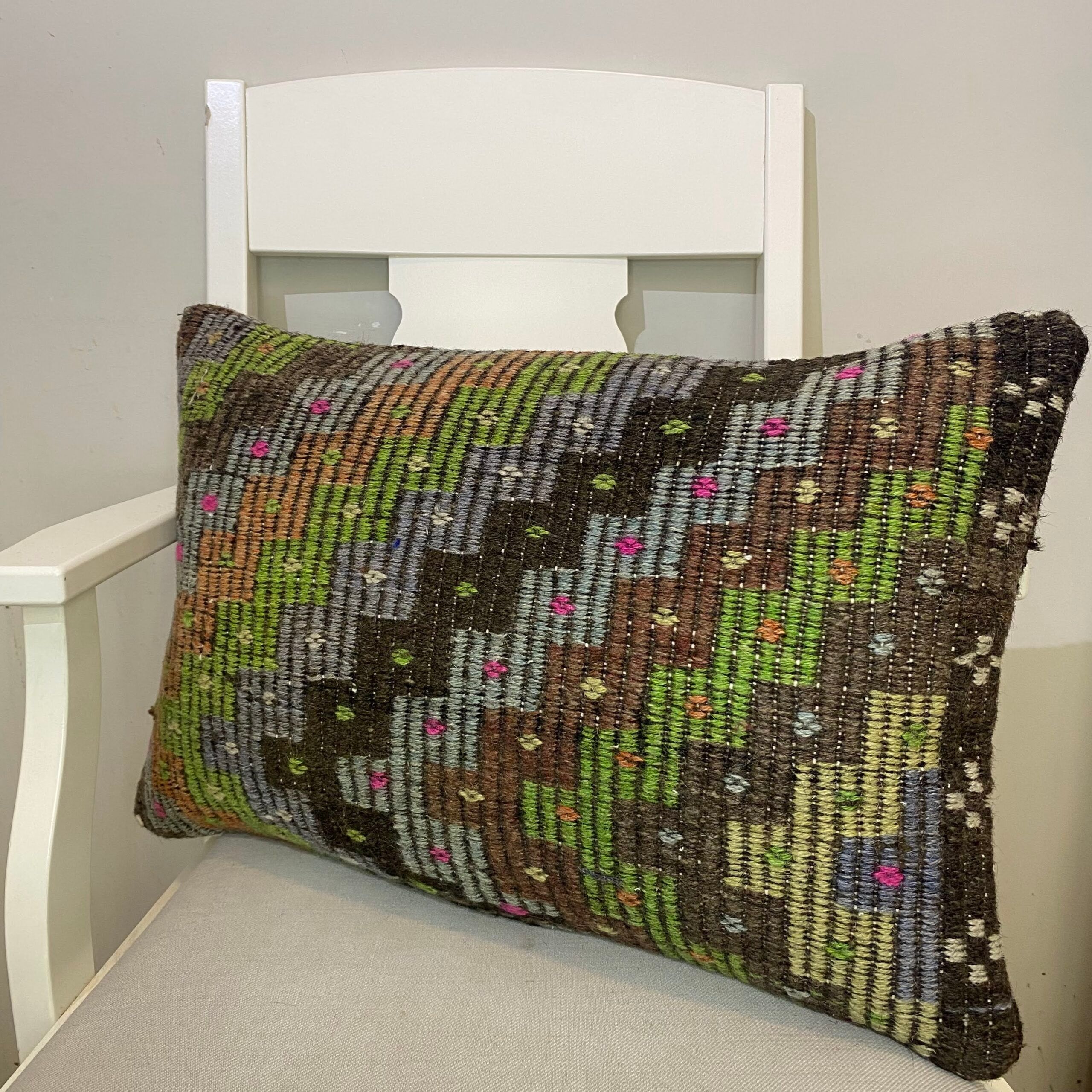 Handwoven Pillowcase, Pillowcases rug, wool & cotton wool/weave, size 40 × 60 cm, from Milas, SKU 412