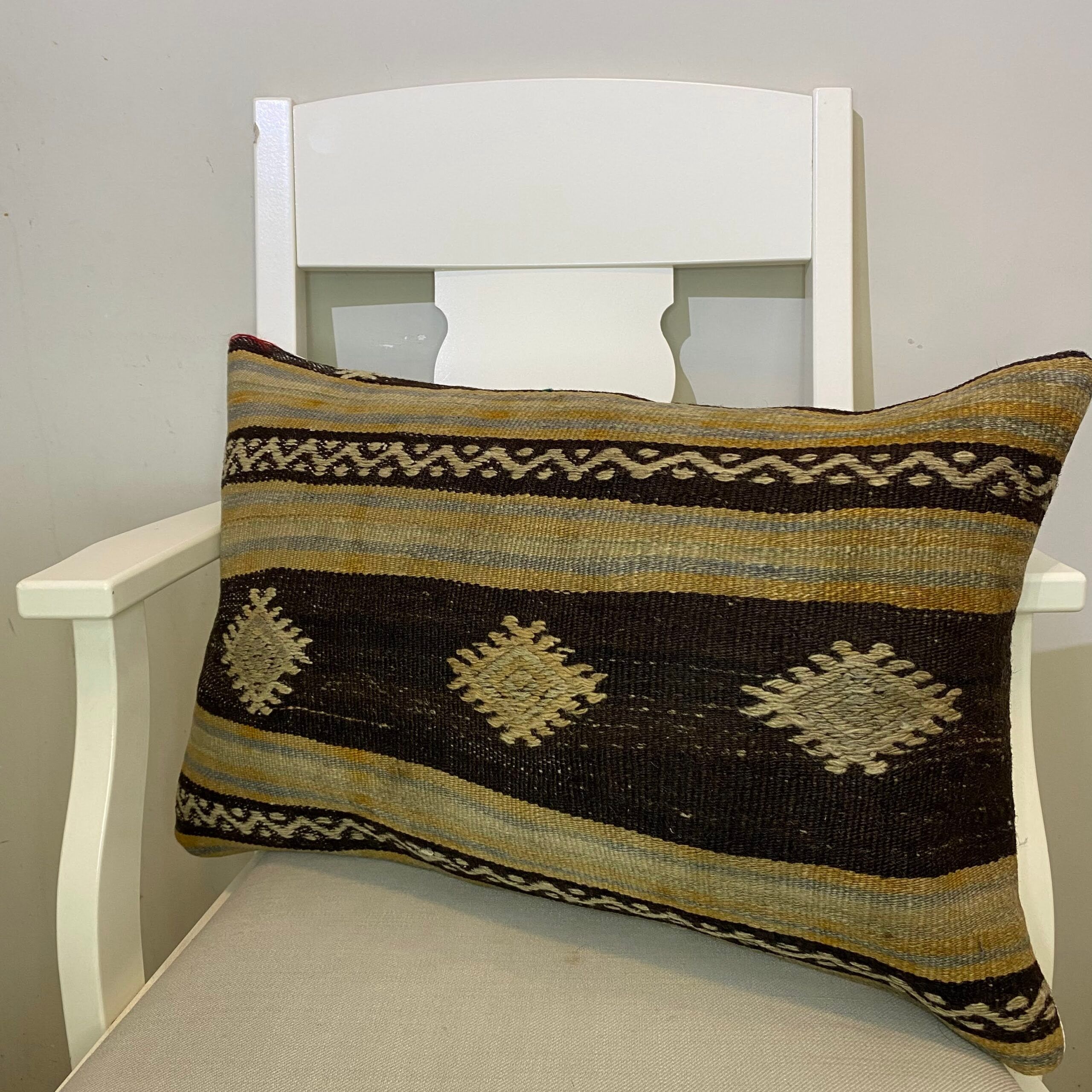 Hand-Woven Patchwork Pillowcase, Pillowcases rug, wool & cotton wool/weave, size 40 × 60 cm, from Gördes, SKU 483