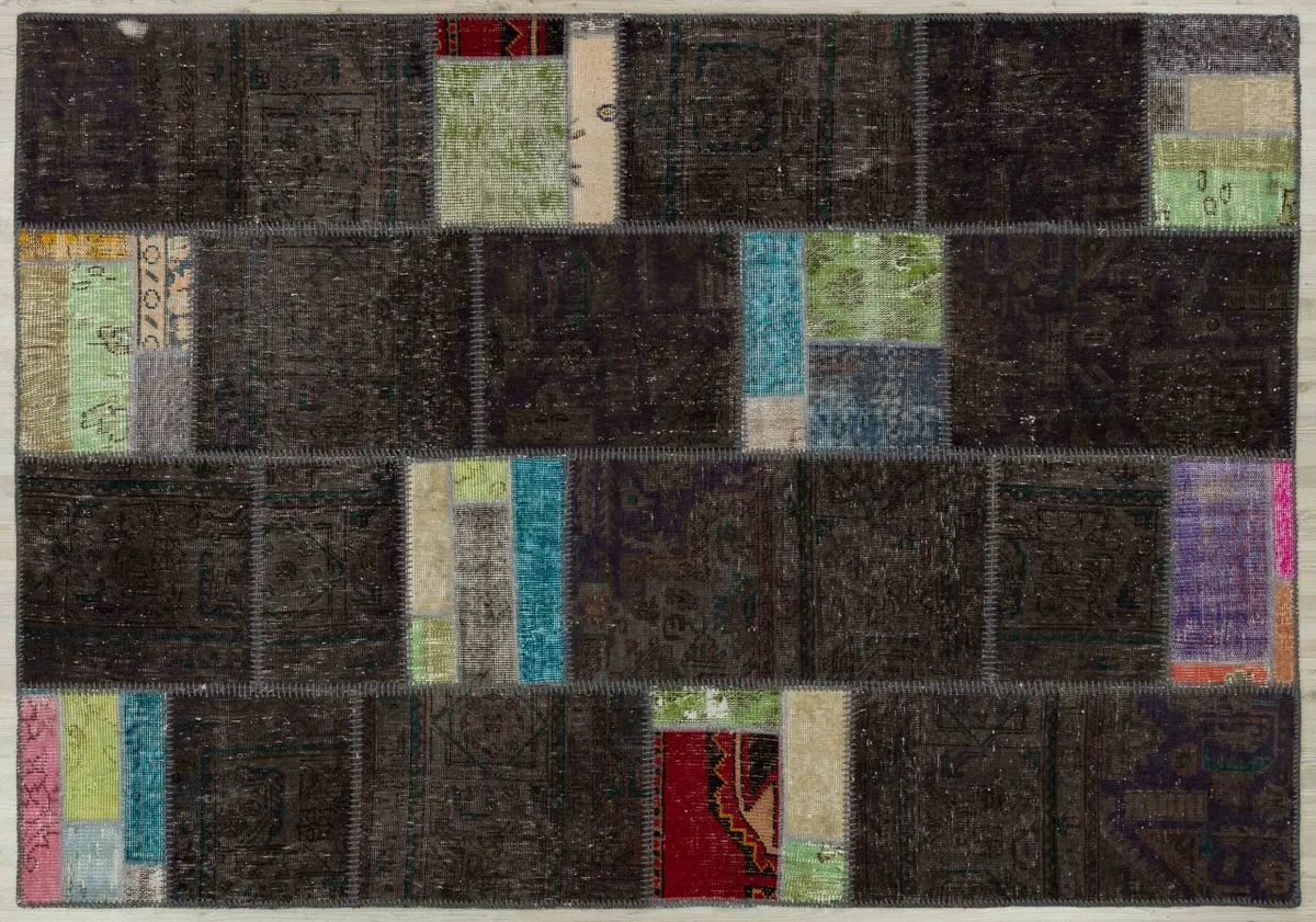 Handwoven Patchwork Rug with a Distressed Look and Unique Beauty, Handmade rug, cotton wool/weave, size 160 × 230 cm, from Gaziantep, SKU 5018