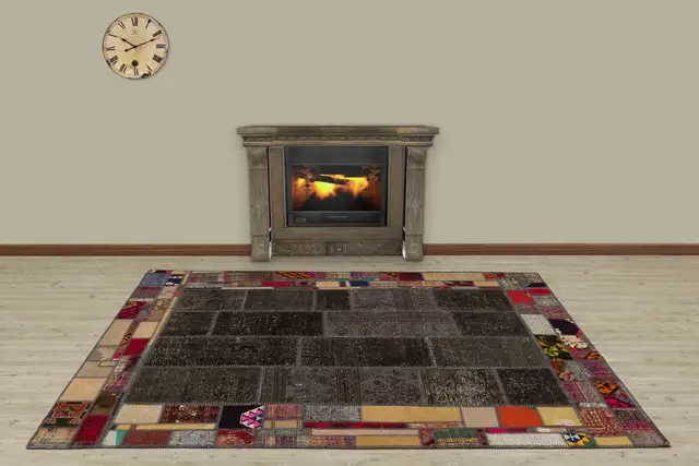 Handcrafted Distressed Patchwork Rug - SKU 5021 - Detail View