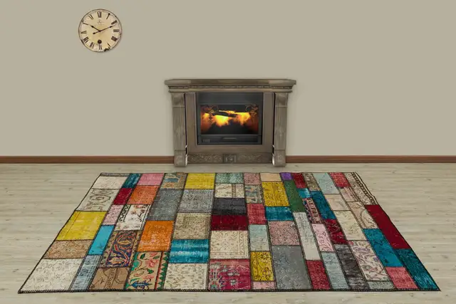 Handcrafted Distressed Patchwork Rug, Handmade rug, silk wool/weave, size 160 × 230 cm, from Sivas, SKU 5021
