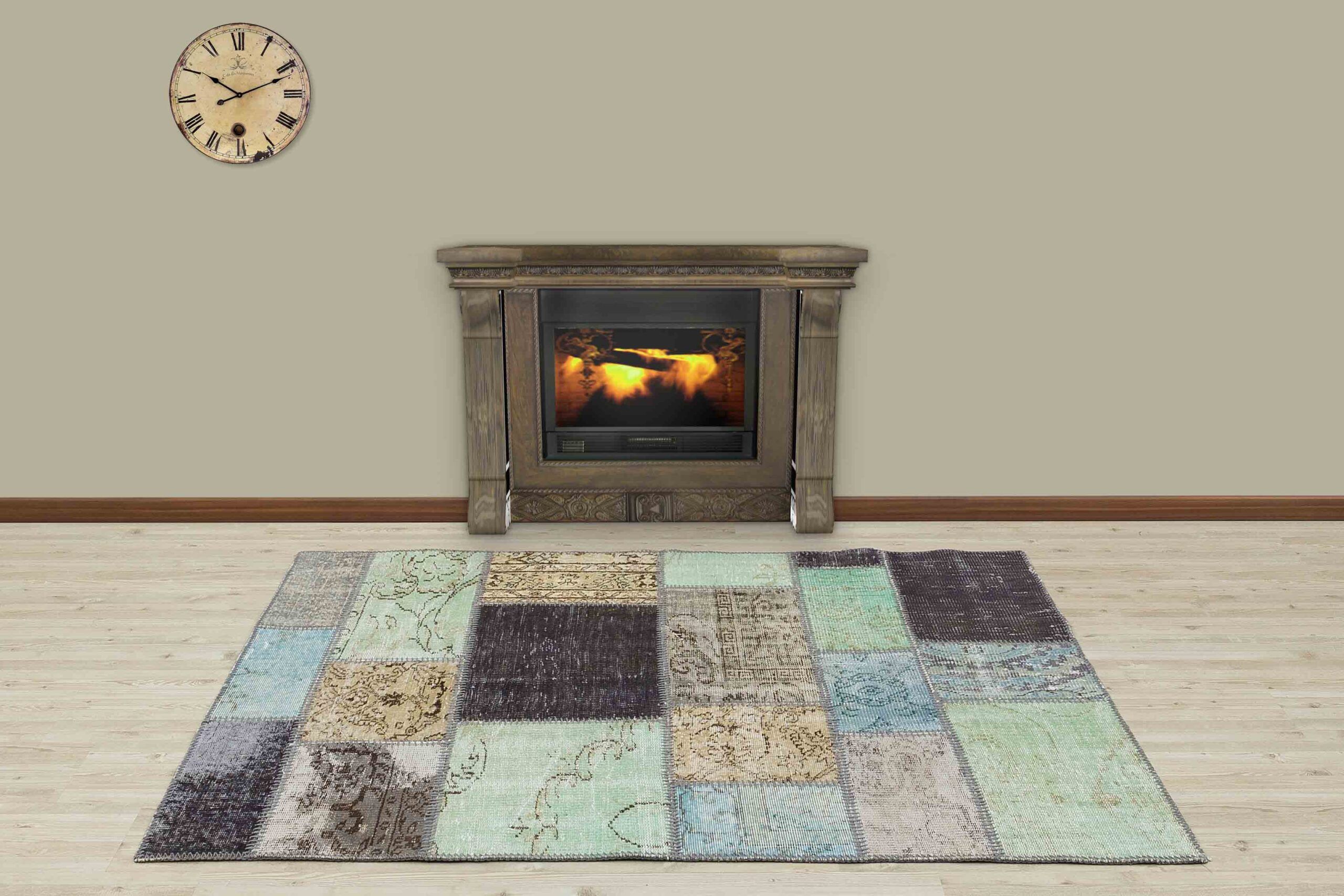 Vintage-Style Wool Patchwork Rug, Handmade rug, cotton wool/weave, size 120 × 180 cm, from Kayseri, SKU 5230
