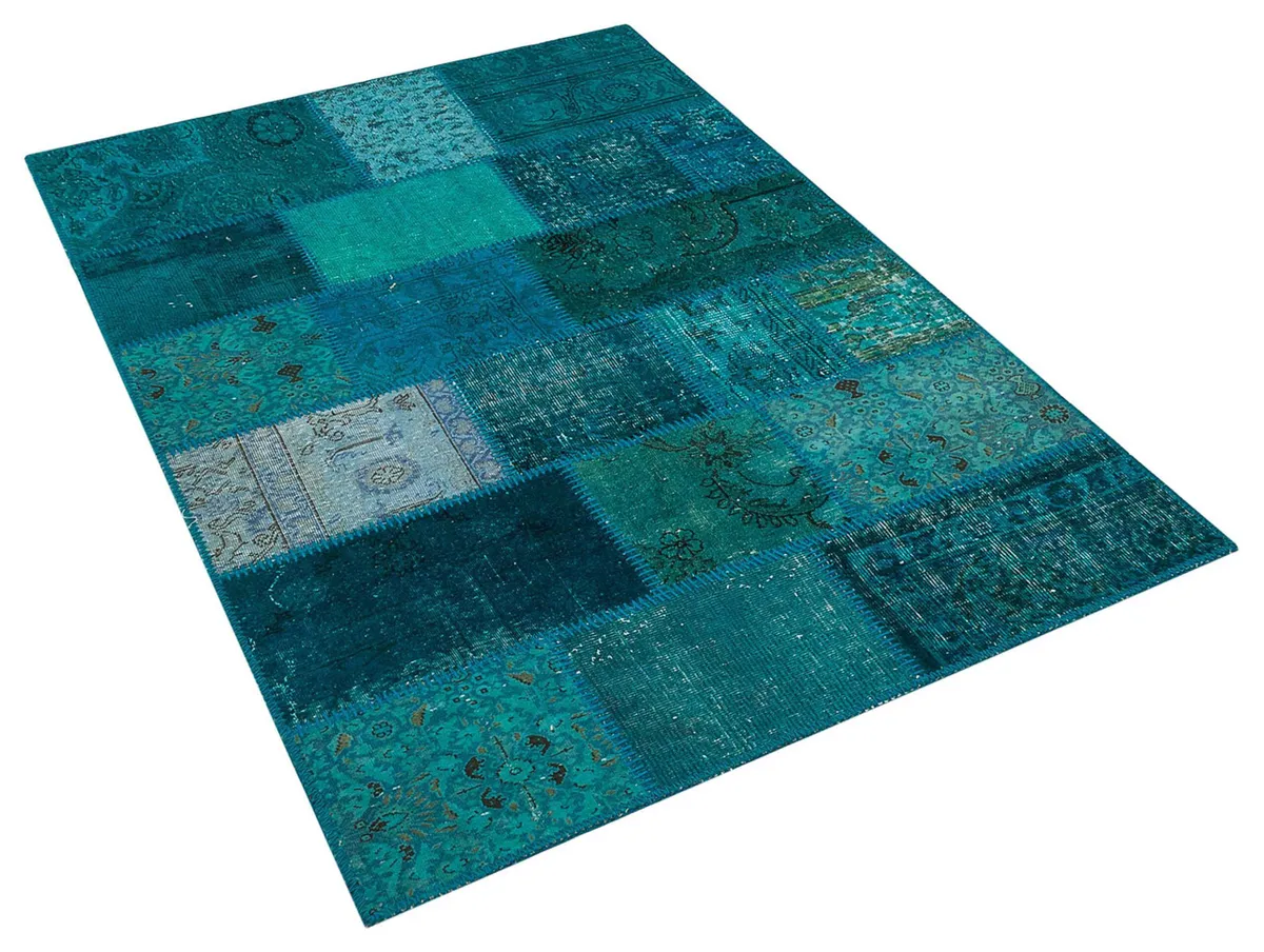 Custom Patchwork Distressed Handwoven Rug, Handmade rug, wool & silk wool/weave, size 120 × 180 cm, from Gördes, SKU 5646