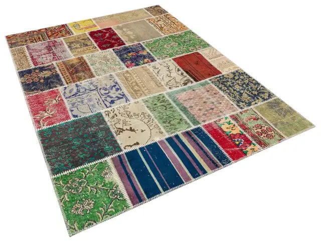 Handmade Patchwork Rug, Handmade rug, wool, cotton & silk wool/weave, size 160 × 230 cm, from Kars, SKU 5667