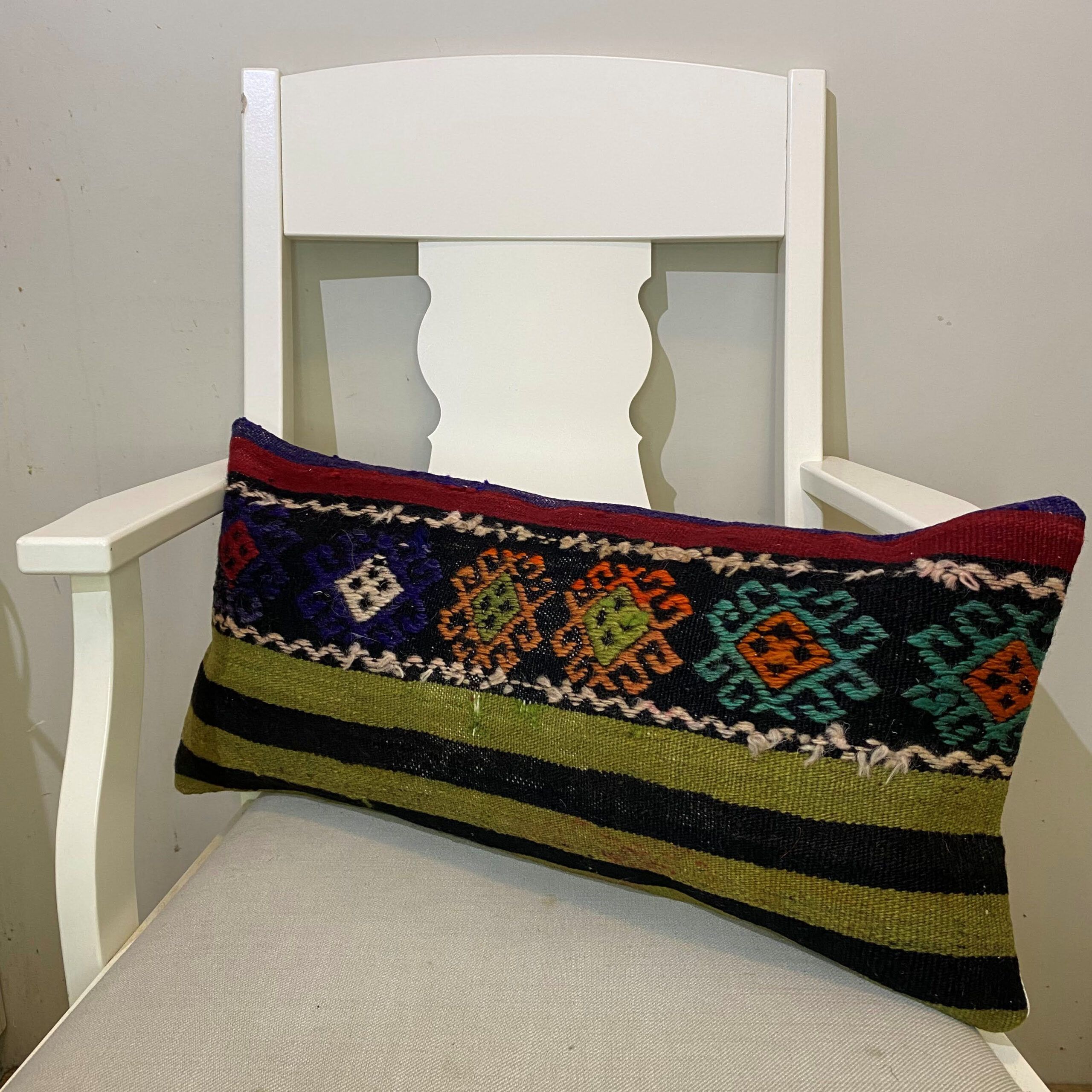 Hand-Woven Patchwork Pillowcase, Pillowcases rug, cotton wool/weave, size 30 × 60 cm, from Milas, SKU 568