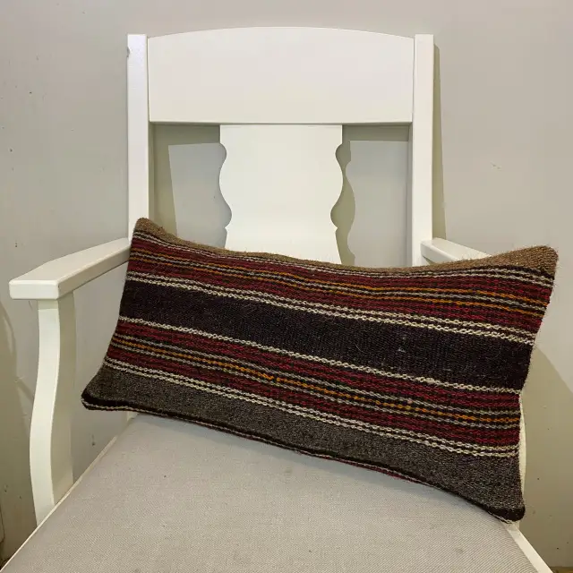 Handwoven Patchwork Pillowcase, Pillowcases rug, wool, cotton & silk wool/weave, size 30 × 60 cm, from Manisa, SKU 583