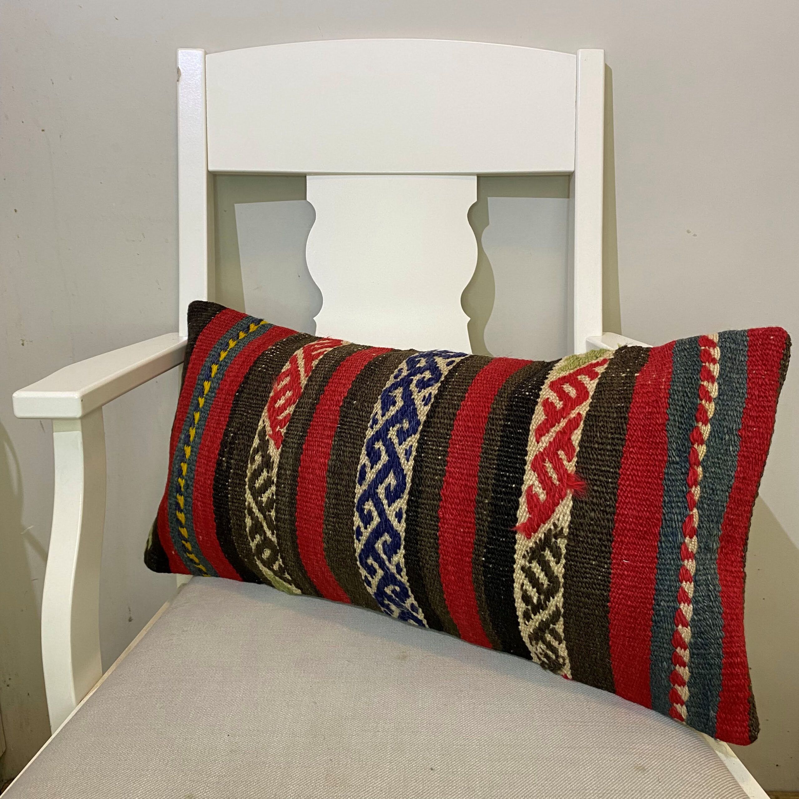 Hand-Woven Patchwork Pillowcase, Pillowcases rug, wool wool/weave, size 30 × 60 cm, from Konya, SKU 577
